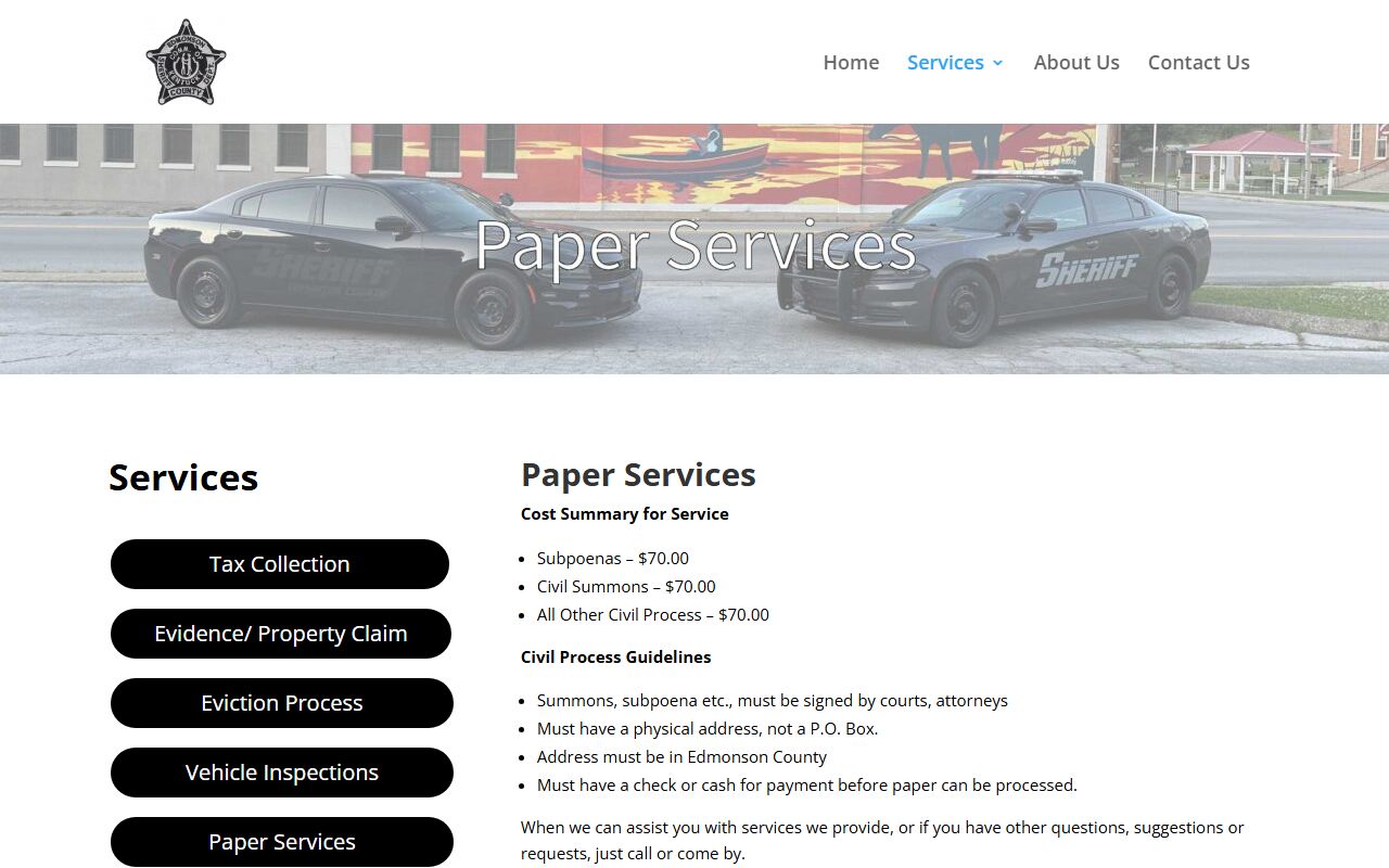 Edmonson County arrest records and court charges sheriff paper service