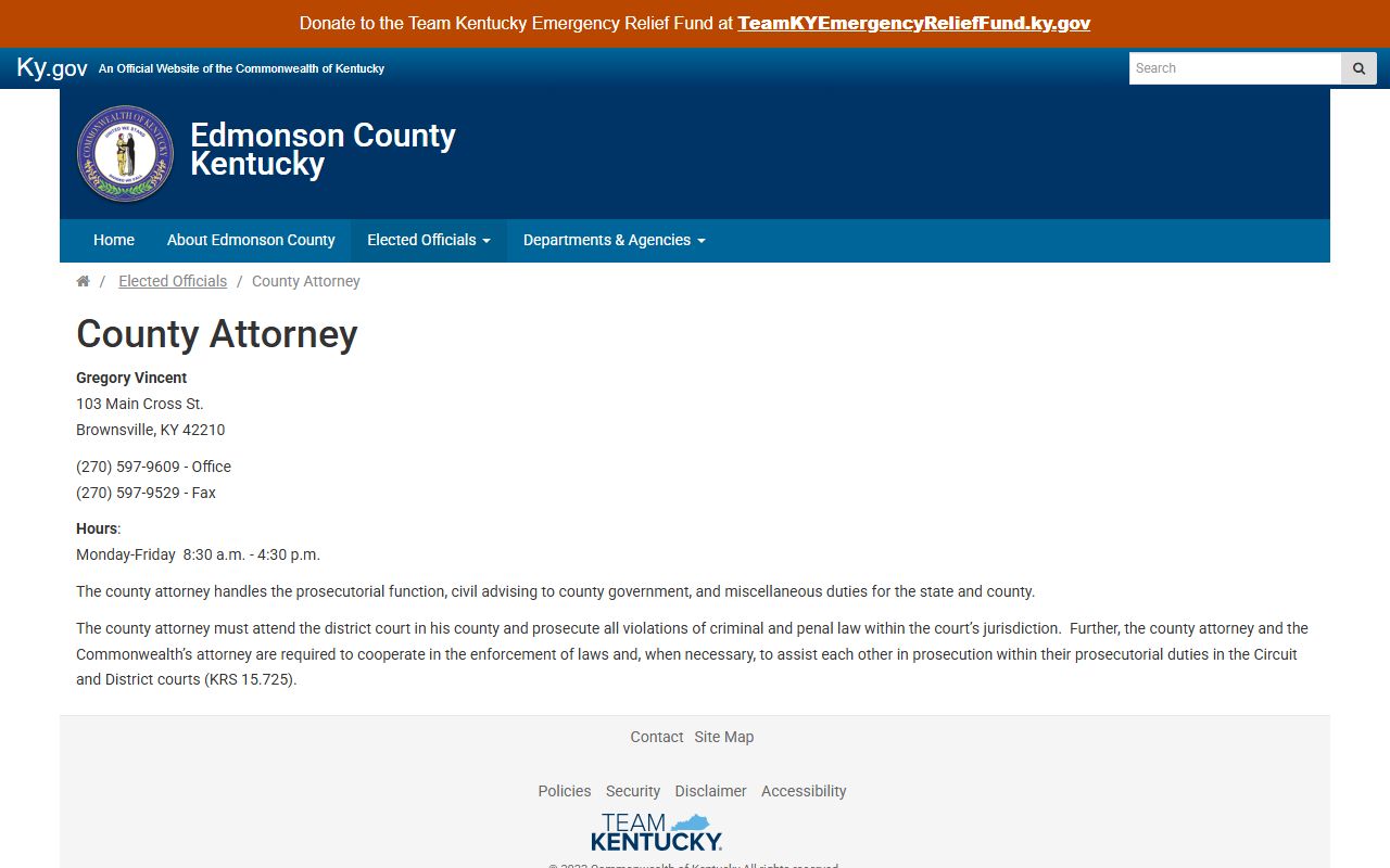 Edmonson County arrest records and court charges County Attorney prosecution office