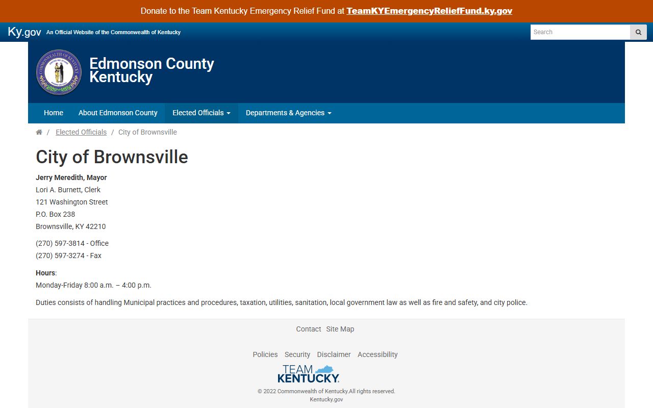Edmonson County court dockets City of Brownsville local government page