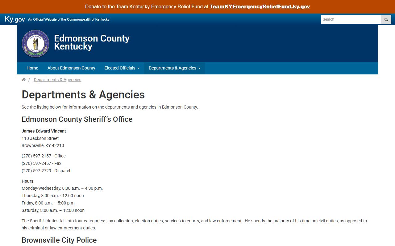 Edmonson County court dockets departments and agencies page