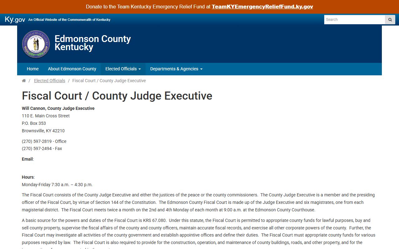 Edmonson County court dockets Fiscal Court county government context