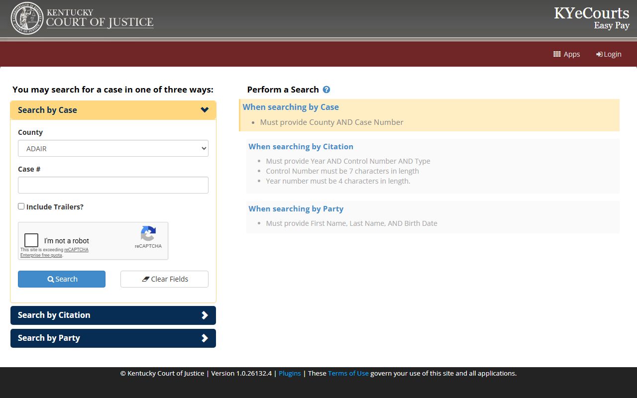 Edmonson County court records ePay case and citation search
