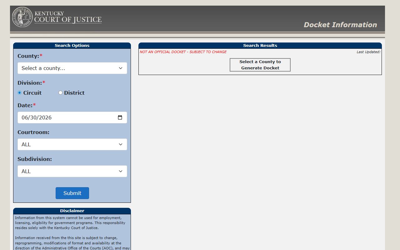 Edmonson County court dockets Kentucky trial court docket portal