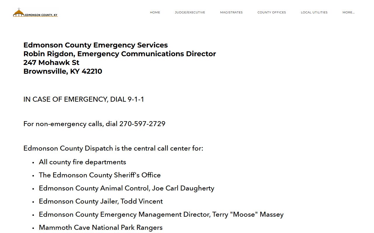 Edmonson County inmate records emergency dispatch contact page