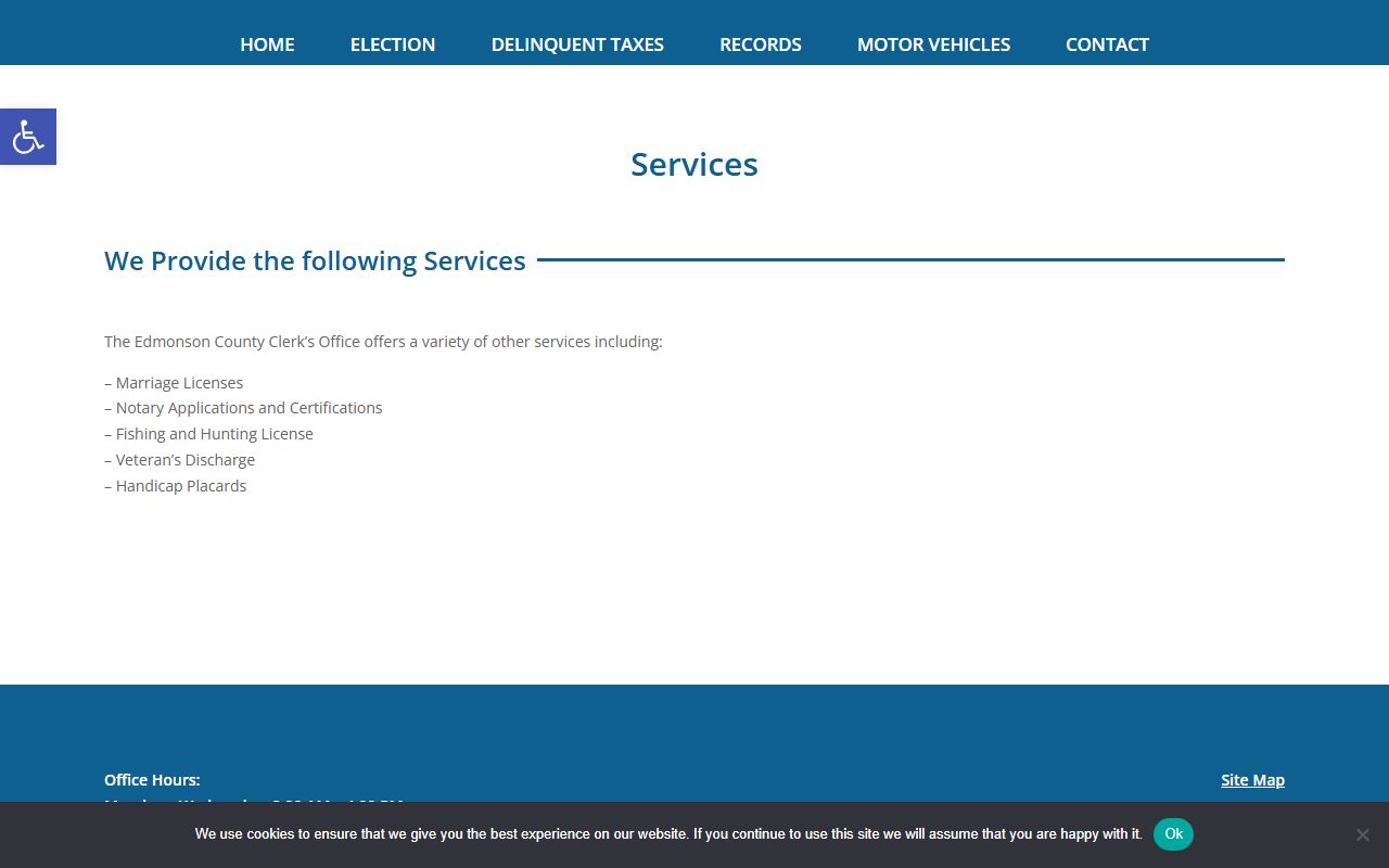 Edmonson County marriage records County Clerk services page