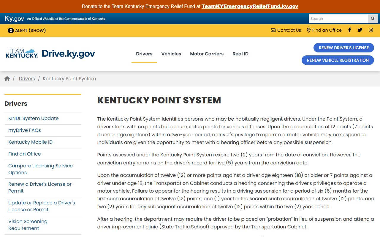 Edmonson County traffic court records Kentucky point system source