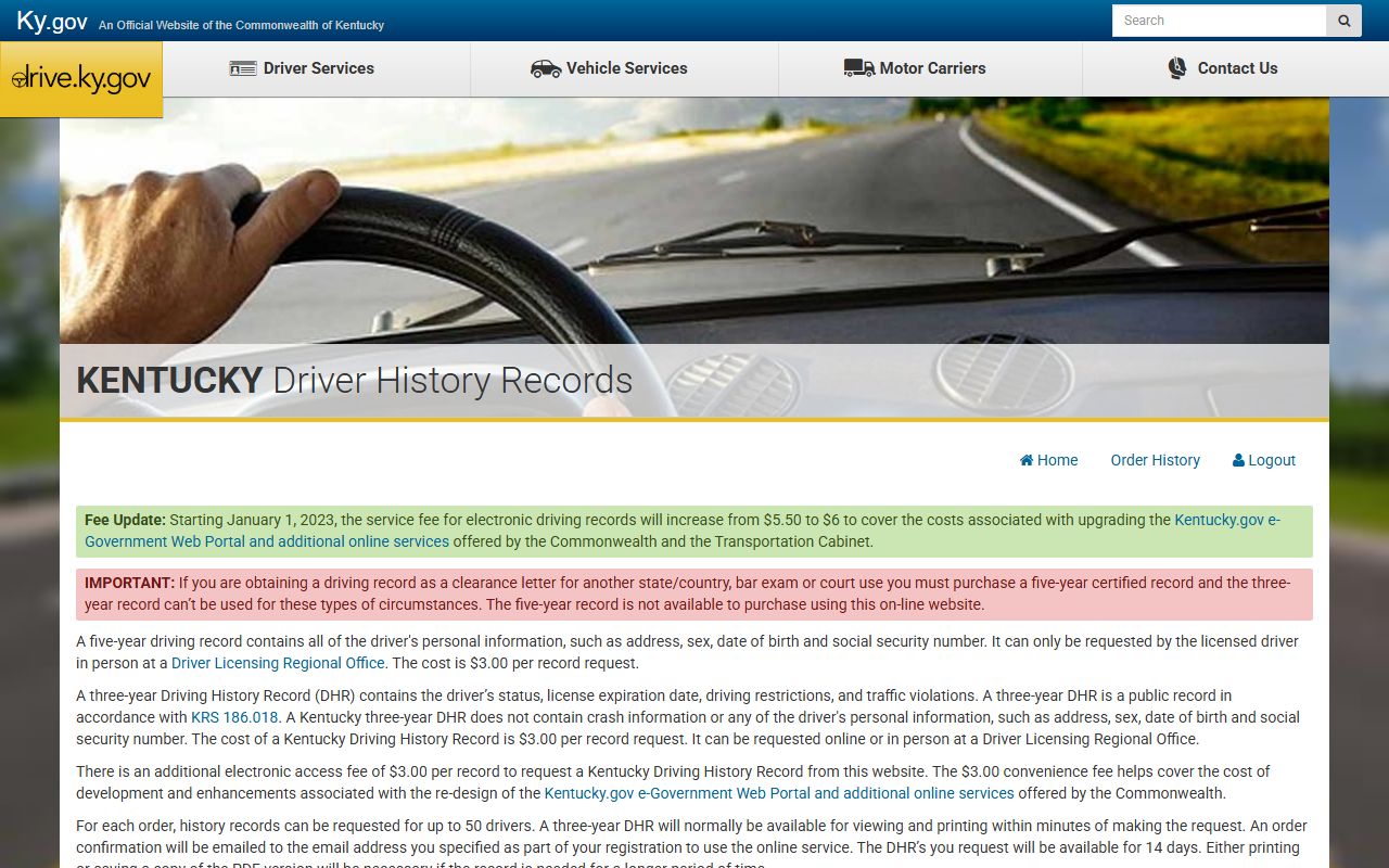 Edmonson County traffic court records Kentucky online driver history portal
